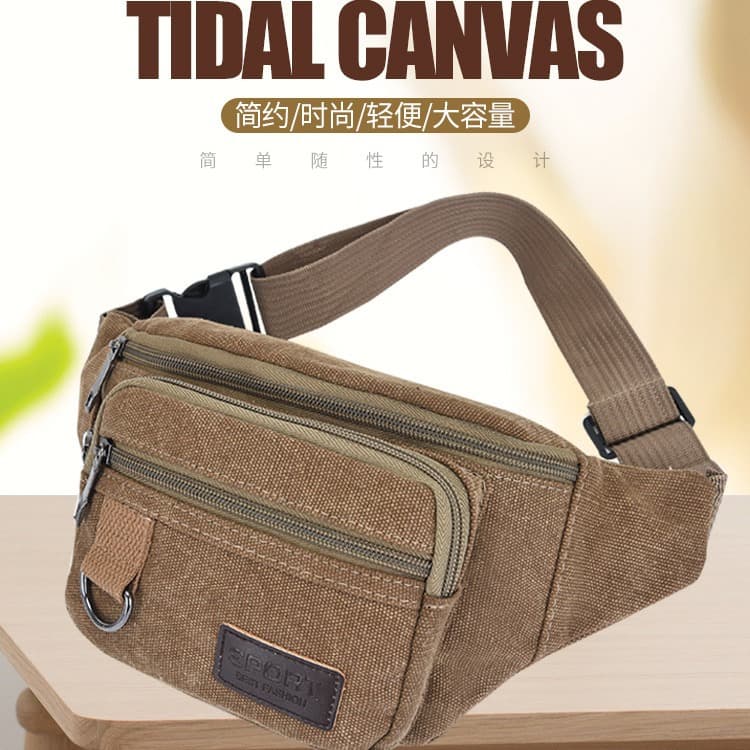 Canvas Waist Bag New Men's and Women's Outdoor Multi-functional Large Capacity Wear-resistant Mobile Phone Key Chest Bag Cash Collection Site Waist Bag