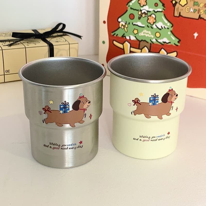 Gift Sausage Dog Rinsing Cup, High-design Ins-style Cartoon Cup for Children and Couples, Stainless Steel Mug