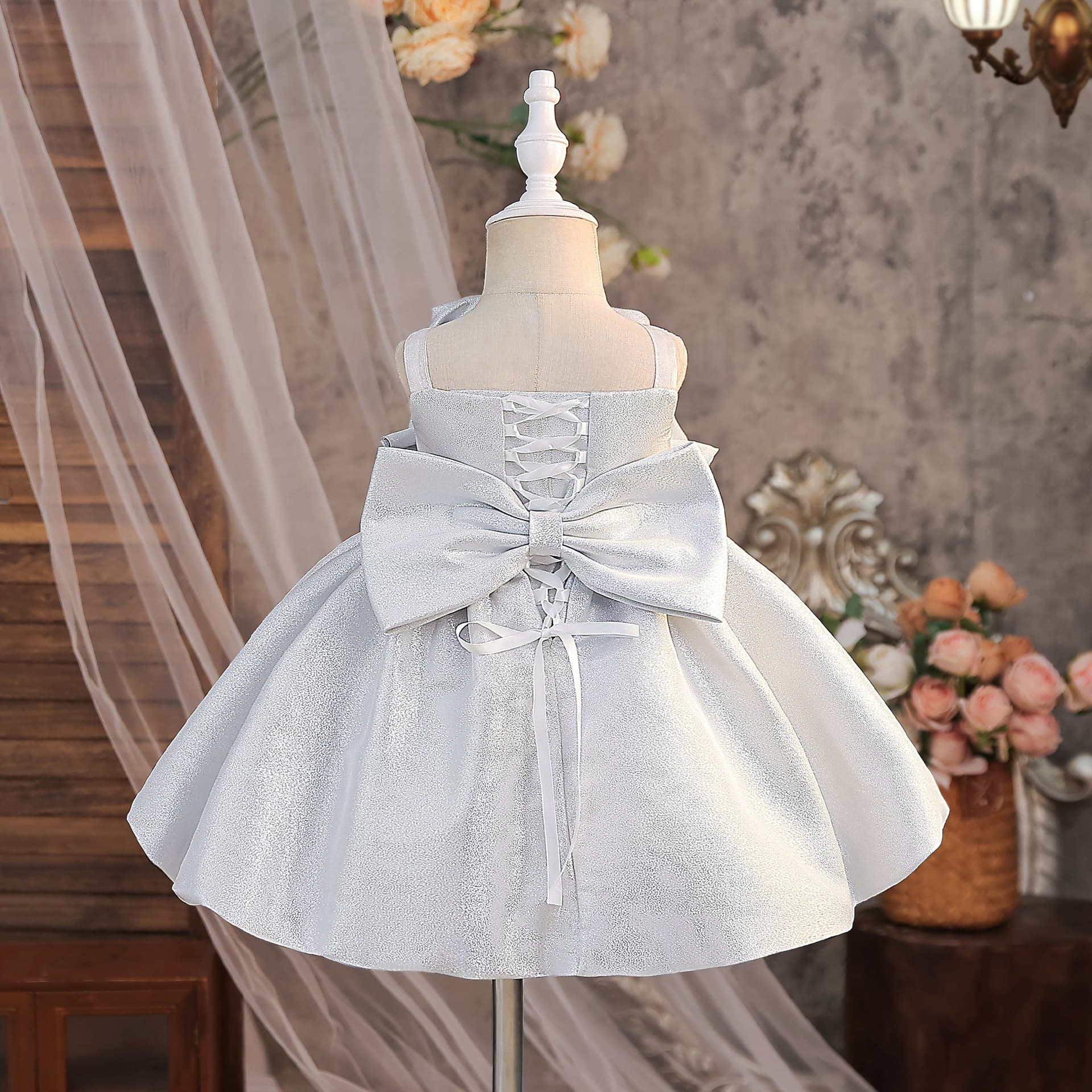 Amazon Baby Girl Christening Dress with Back Butterfly Lace Wedding Gown for First Birthday and One-Year-Old Celebration