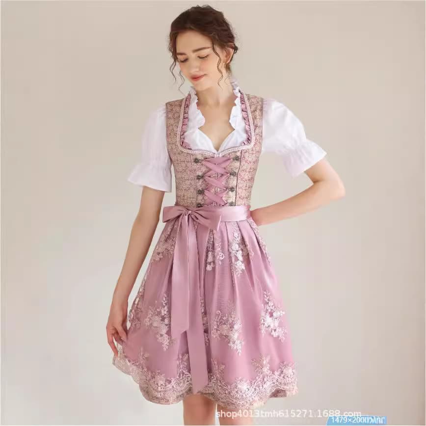 2024 Export German Oktoberfest Costume Bavarian Print Tie-Dress Maid Outfit