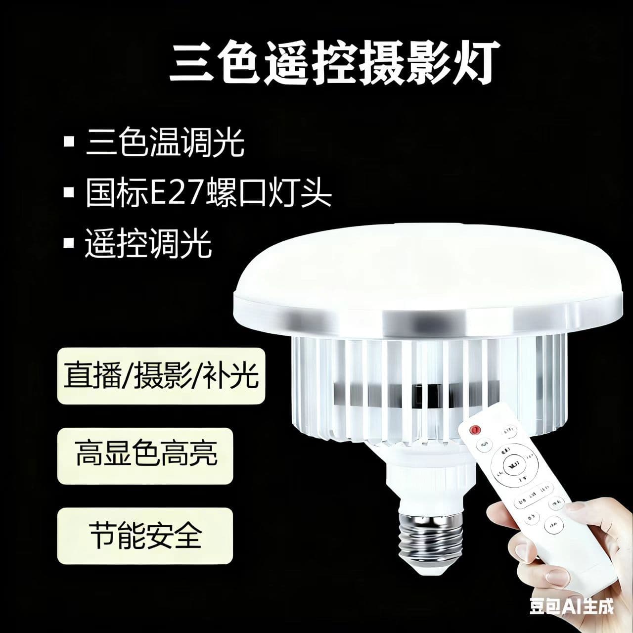 Three-Color Remote Control Photography Light Food Fill Light LED Strip Live Streaming Bulb Softbox Stepless Dimming 2.4G