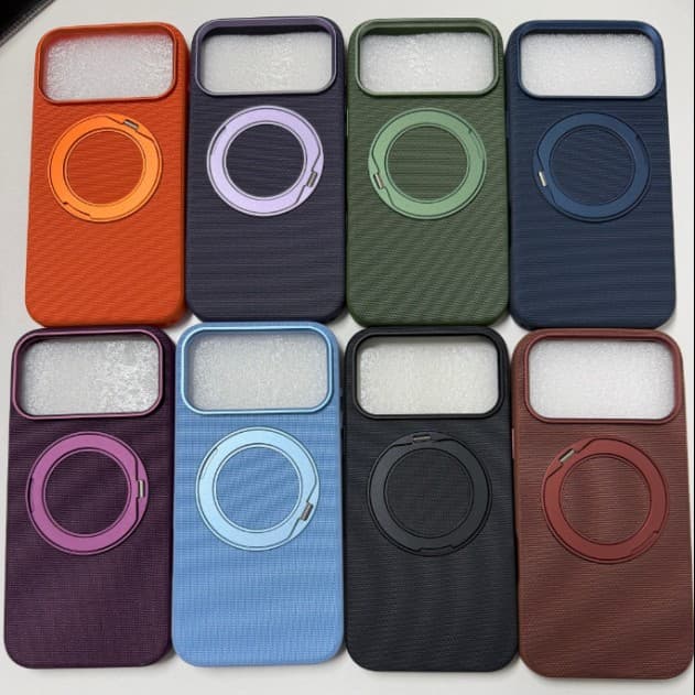 Tech Woven Phone Case with Rotating Stand and Magnetic Attachment for iPhone 18 Pro Max, Matte Protective Cover for Apple 17