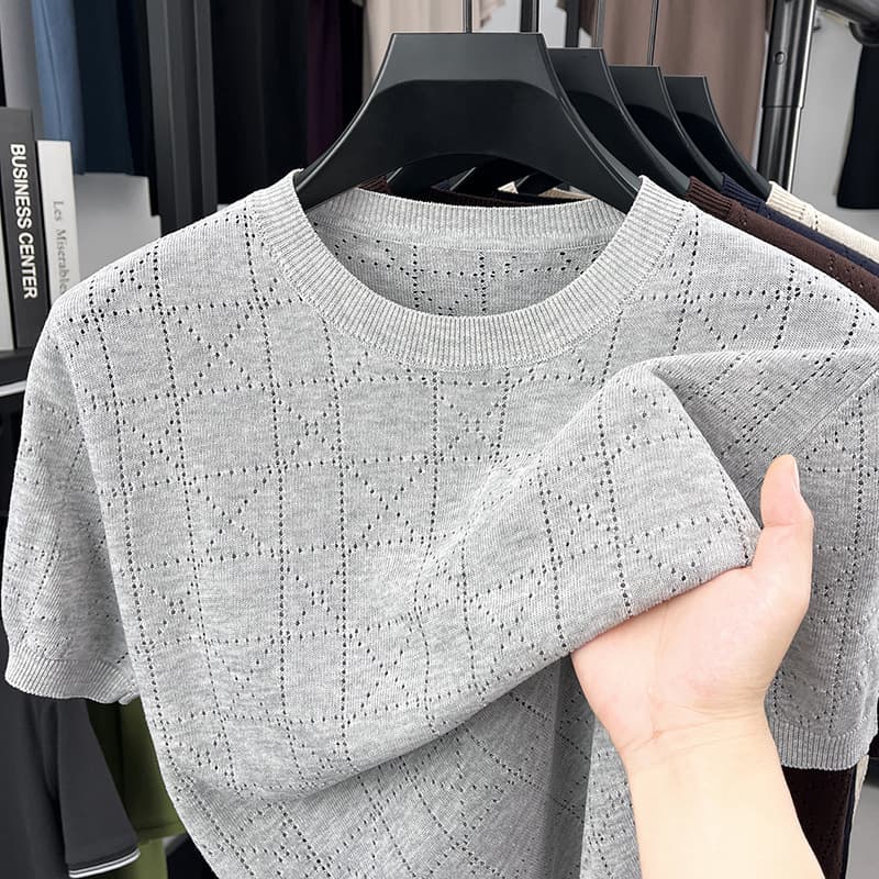 Men's Knitted Short Sleeve Summer Casual Business Polo Shirt T-Shirt for Middle-Aged and Elderly, Breathable Half-Sleeve