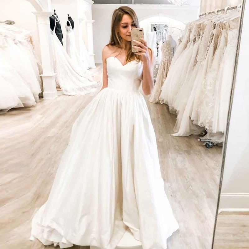 New European and American style strapless simple satin long wedding dress for Amazon, AliExpress, Wish, and independent sites
