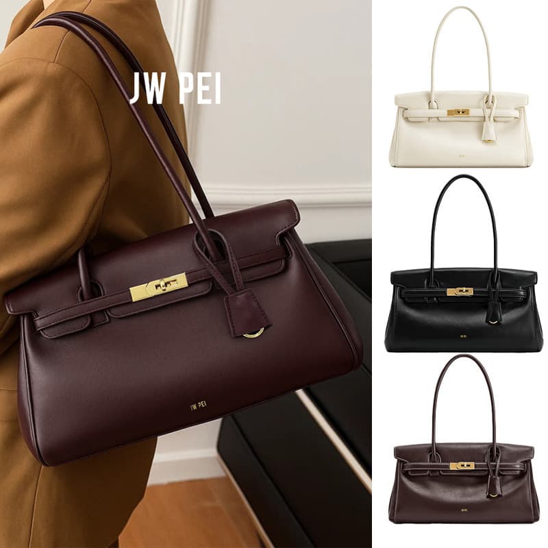 2026 Cross-border Stock jwpei Briefcase Yara Genuine Leather Handbag Shoulder Bag Underarm Bag Niche Vintage Baguette Bag