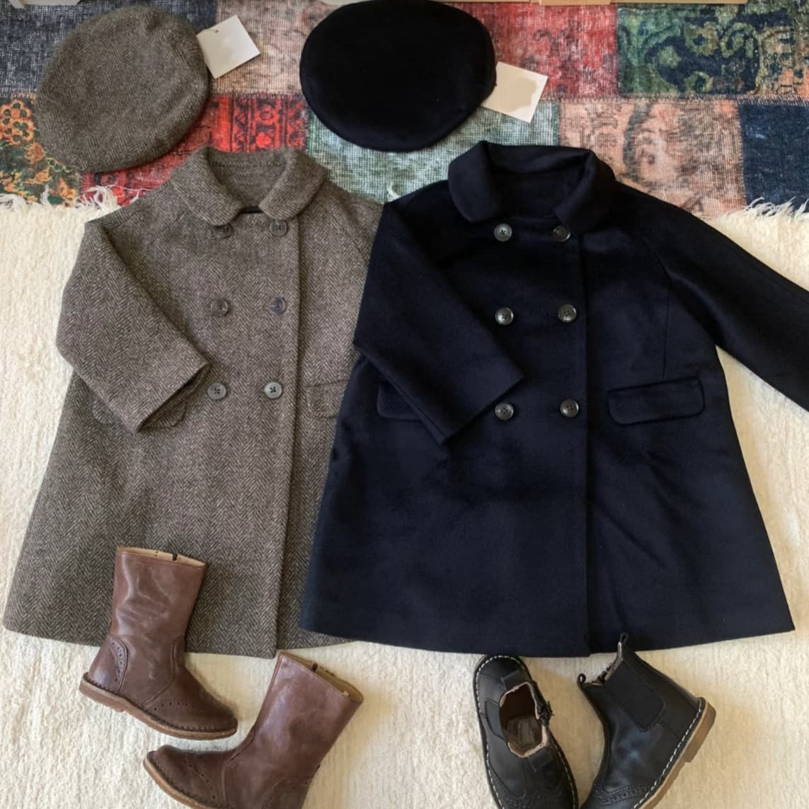 (In Stock) Classic Children's Double-Breasted Wool Coat, Trousers, and Dress