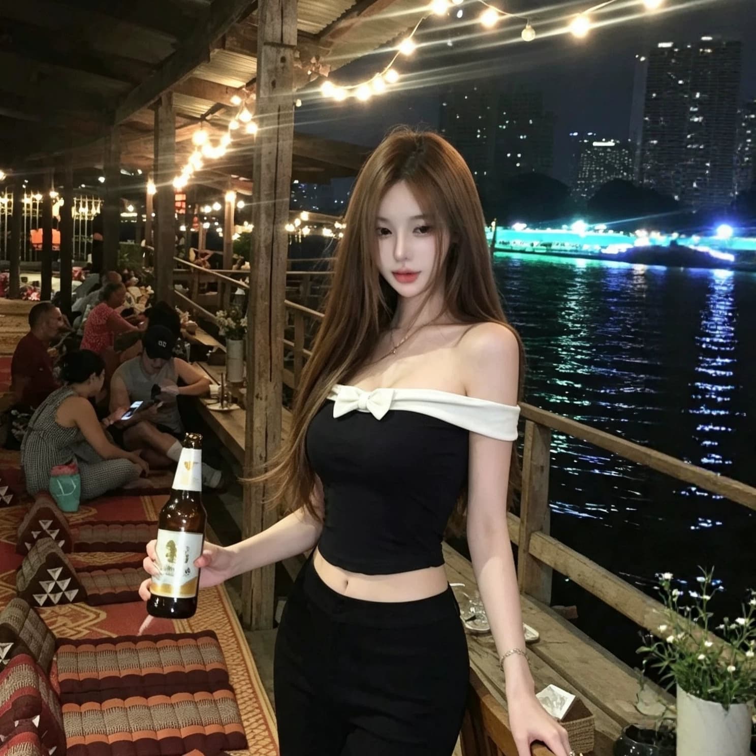 WD-TB-0127 One-line collar contrasting color off-shoulder vest for women summer hot girl careful bow short t-shirt top