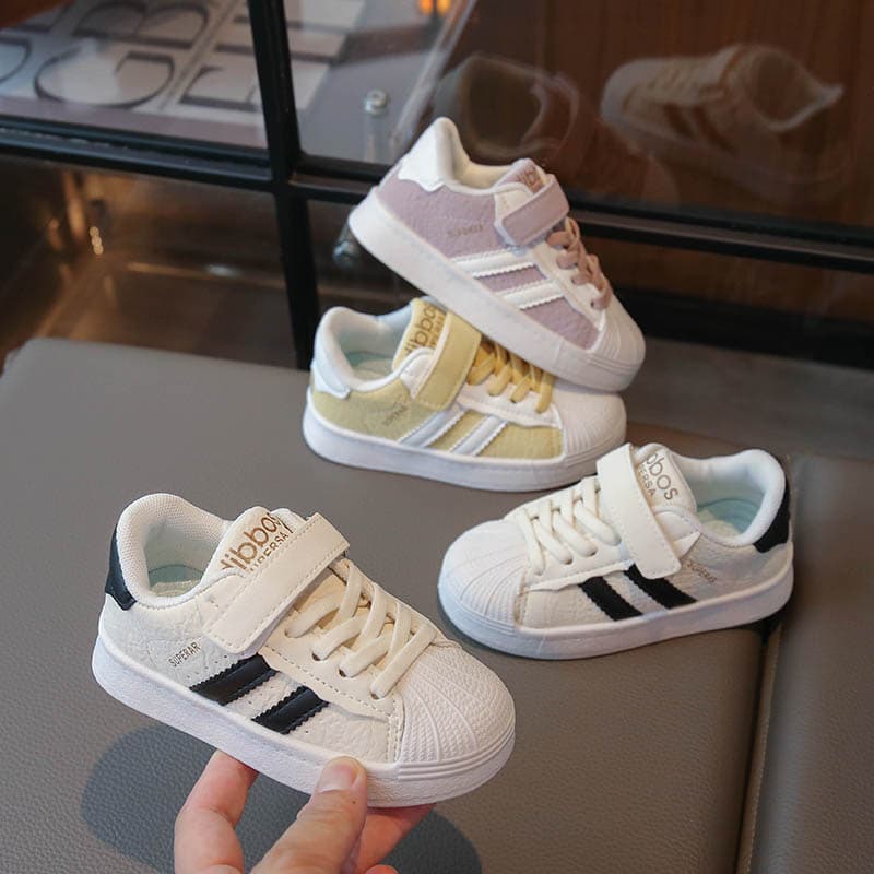 Children's Board Shoes Spring/Autumn, Girls' White Shoes, Boys' Casual Shoes, Hook-and-Loop Sports Shoes, Soft Sole Non-Slip Baby Shoes