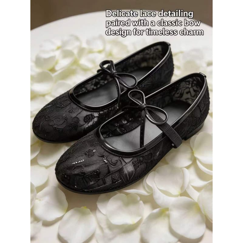 Summer Girls Fashion Bow Princess Shoes Mesh Breathable Mary Jane Shoes Little Girls Anti-Slip Soft Sole Flats