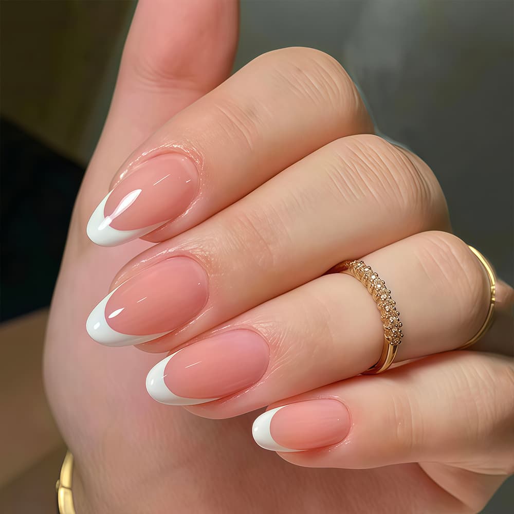 Fashionable, elegant, white, simple white French pink nails, high-end European and American style, best-selling cross-border wearable nails