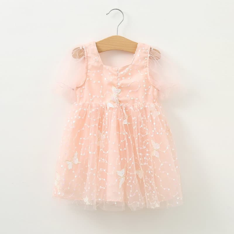 Girls Summer Short Sleeve Dress Sparkling Tulle Princess Skirt Baby Dress Cotton Soft Processed Cute Animal Pattern Class A Safety