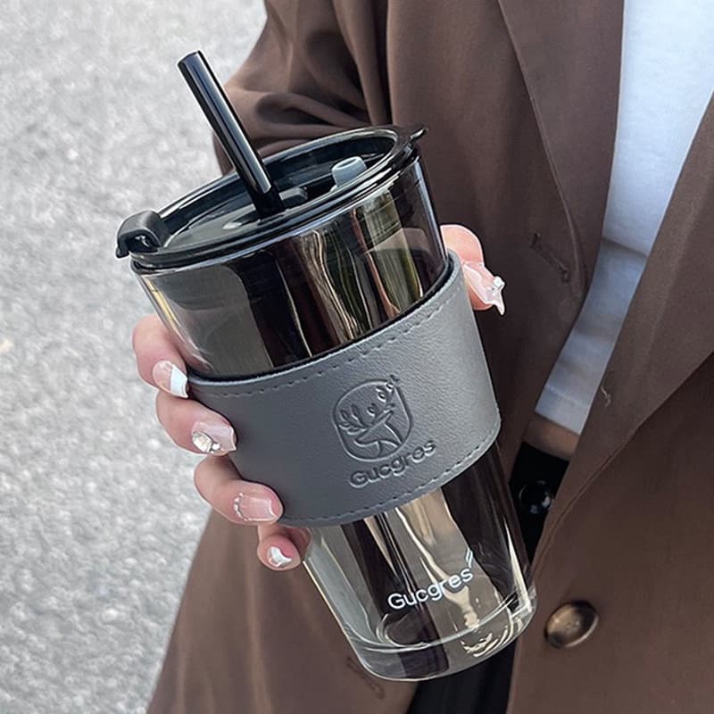 Wholesale Fashion Glass Cup High Appearance Straw Logo Advertising Gift Cup for Promotion