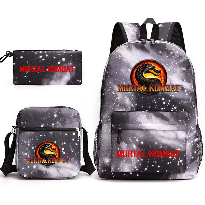 [Three-piece Star School Bag Set] Mortal Kombat pencil case + shoulder bag + backpack