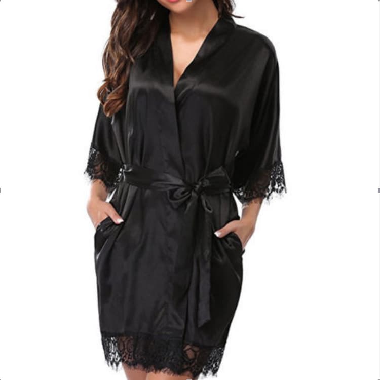 AliExpress Best Seller, Comfortable Fitted Smooth Faux Silk Robe, Belt Lace Trim Plus Size Women's Morning Robe Hot Sale