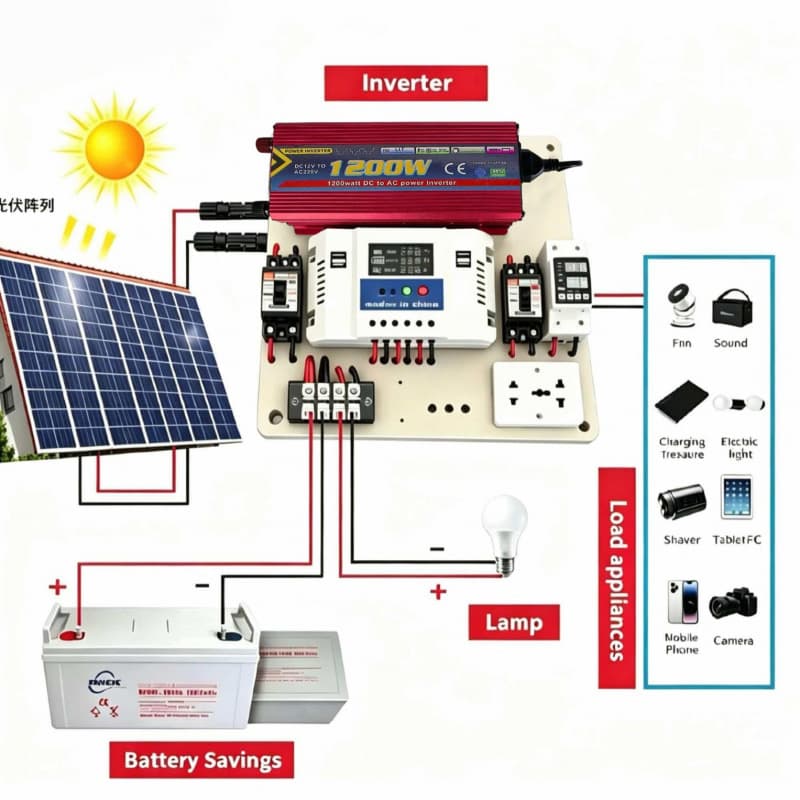 1200W Modified Sine Wave Inverter 12V to 220V Solar Charging Photovoltaic Power Converter for Export