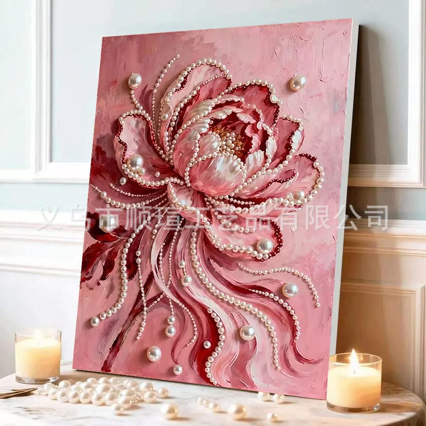 New Pearl Painting DIY Self-Adhesive Castle Floral Decorative Art Creative Gift Wall Art for Living Room Bedroom