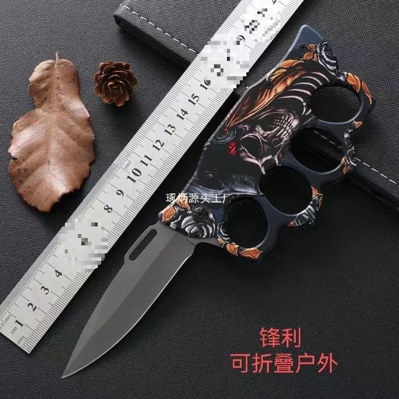 Amazon Outdoor Four-Finger Knuckle Duster Folding Knife Self-Defense Weapon Military Knife Knuckle Punch Window Breaker