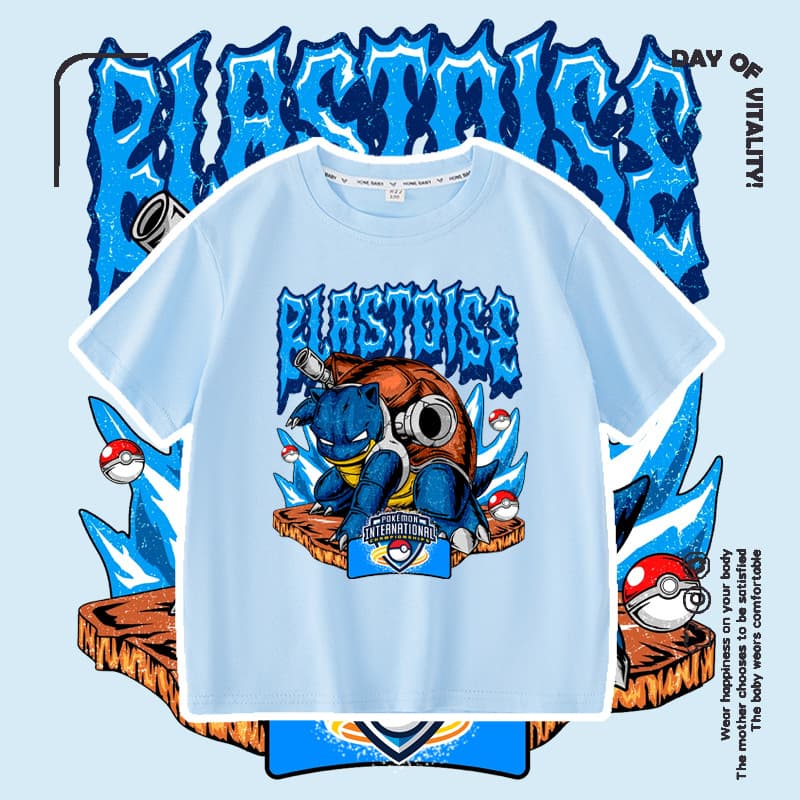 Pokemon T-Shirt Boys Kids Clothing Pokemon Short Sleeve Blastoise Summer Cotton Casual