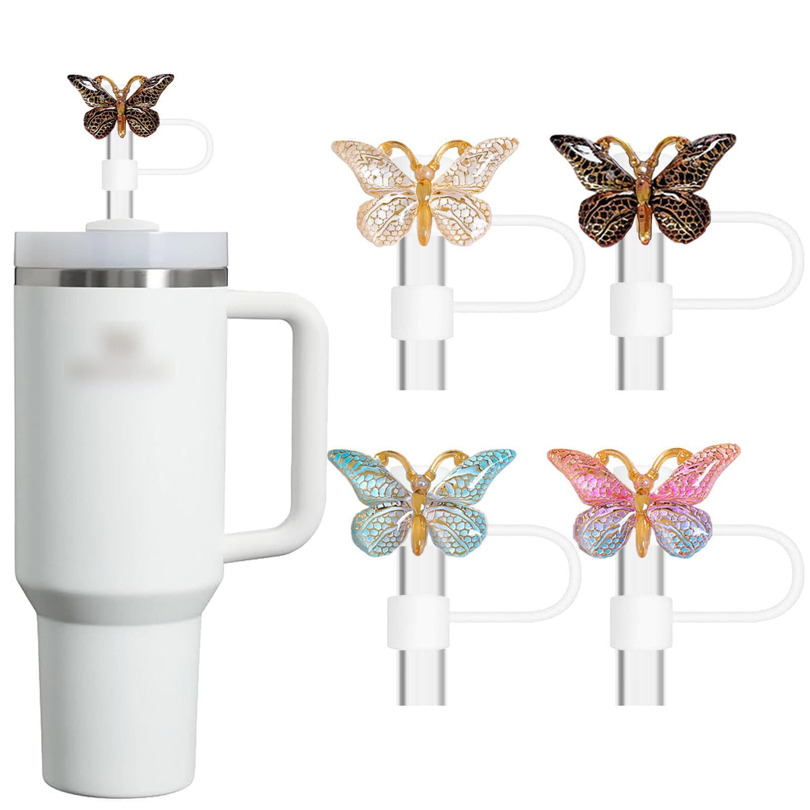 Shiny Silicone Straw Caps from Butterfly Resin Straw Cap Set Reusable Straw Caps