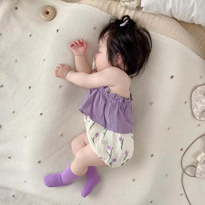 Baby Summer Gauze Bodysuit, Trendy Straps, Girls' Summer Outfit, Thin Diaper Cover