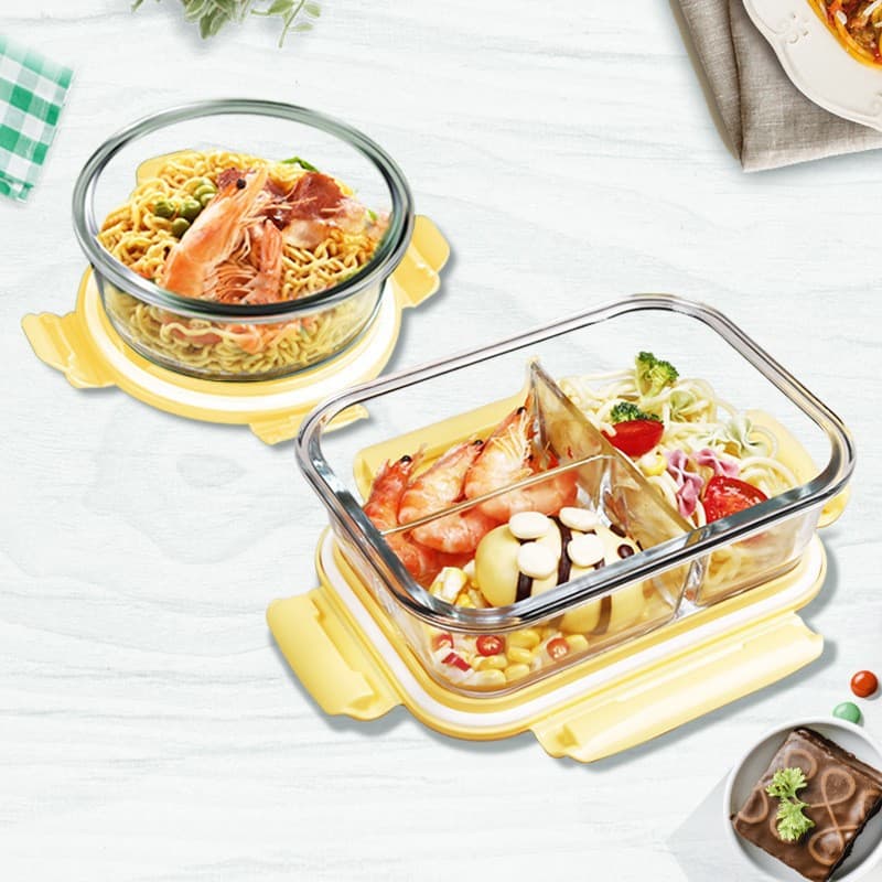 Microwave-Safe Meal Prep Container High Borosilicate Glass Bowl with Lid, Divided Bento Box, Heat-Resistant Glass Bowl