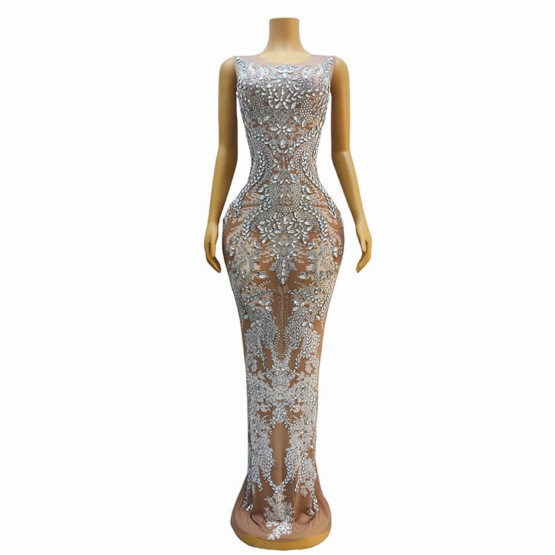 Diamond Long Dress Singer Stage Party Performance Gown Elegant Sexy Birthday Costume Luxury Gift