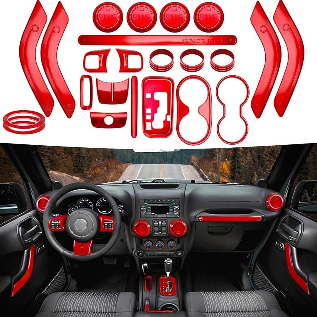 Car Modification Accessories for 11-17 Jeep Wrangler JK JKU Dashboard Interior Trim Kit 18 Pieces
