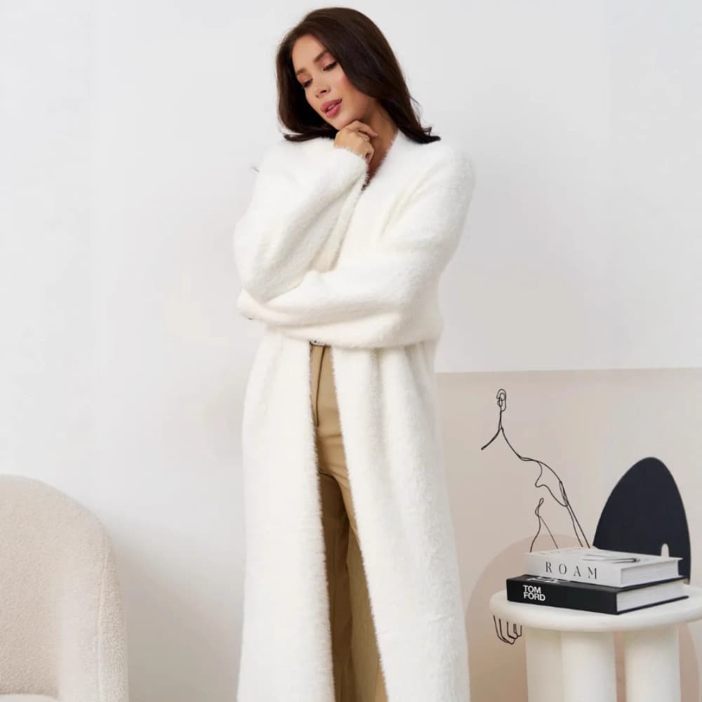 Cross-border EU/US Women's Knitted Cardigan Sweater 2025 Autumn Winter Long Style Soft Loose Oversized Knee-Length Open Front Coat