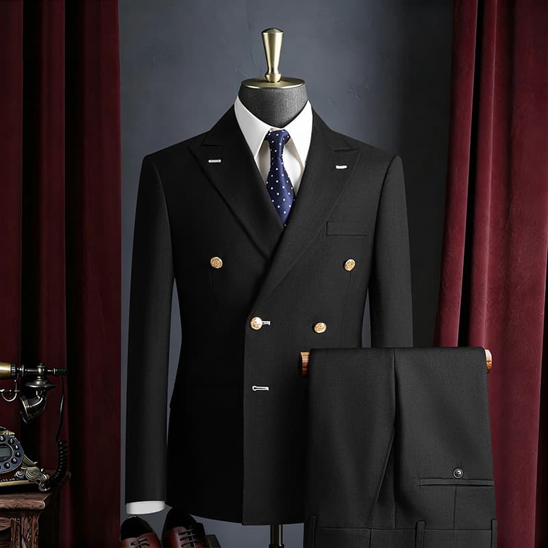 Business Suit Set, Formal Wear for Groom Wedding, Men's Slim Fit Korean Light Mature Style Double-Breasted Suit