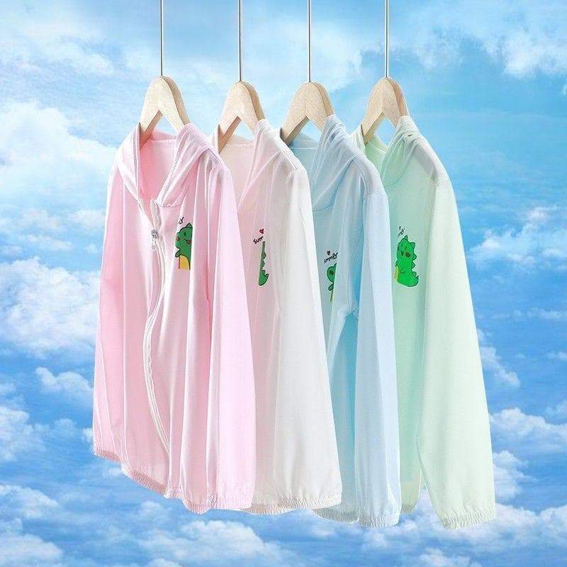 Summer Ice Silk Kids Sun Protection Jacket, Lightweight and Breathable Girls Summer Sunscreen Coat, Boys Baby Top Sunblock Shirt