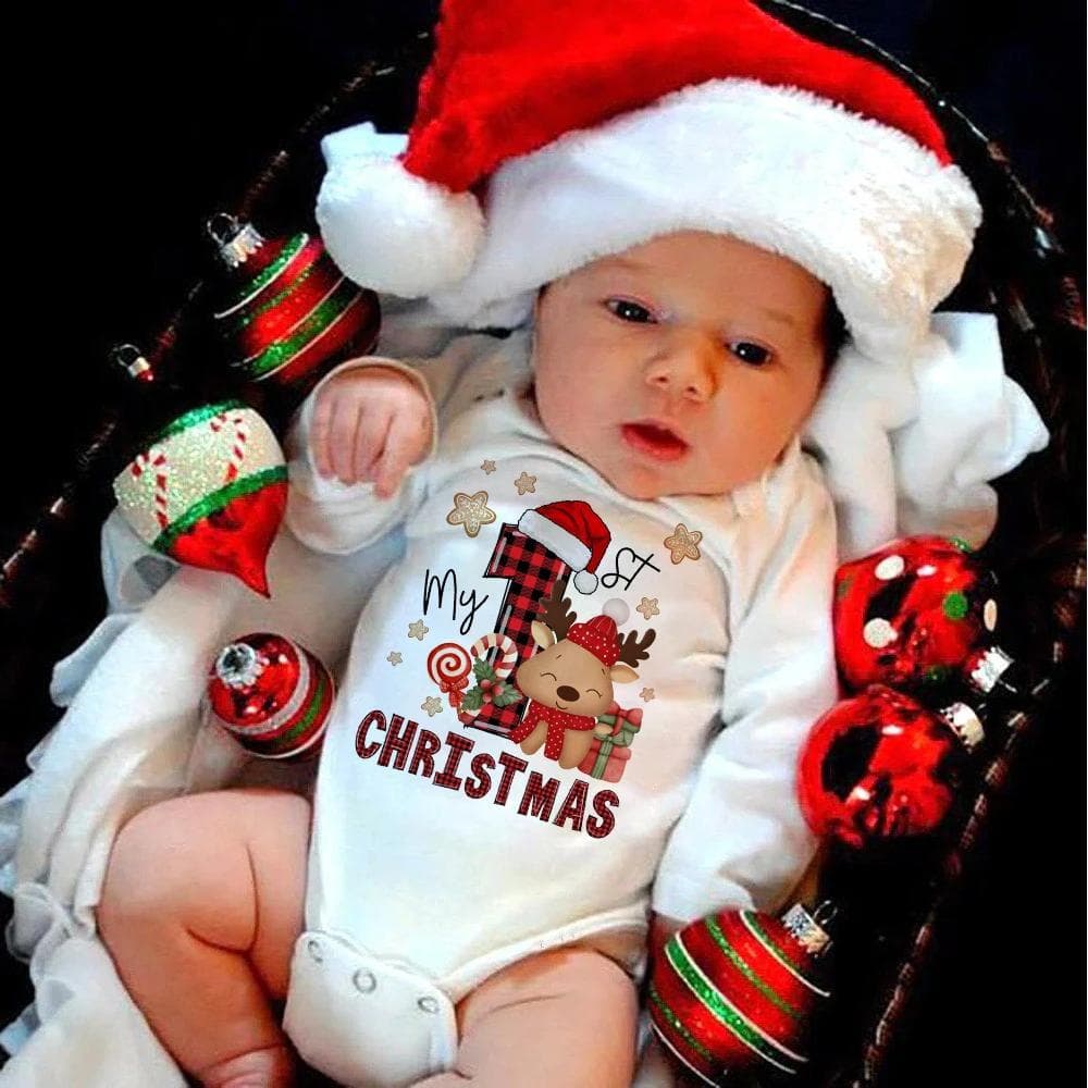 Collection Ins Pure Cotton Harem Baby Baby Triangle Jumpsuit Summer My 1st Christmas Elk Christmas