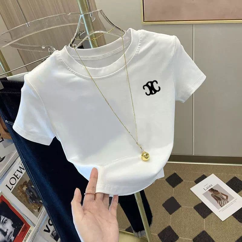 Designer Pink Cropped T-Shirt for Women 2025 Summer New Trendy Slim Fit Short Sleeve