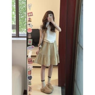 Student Short Sleeve Dress Women 36 Summer 5536 Dress Top Two-Piece Set 50 Casual Sportswear Set Ramie Cotton
