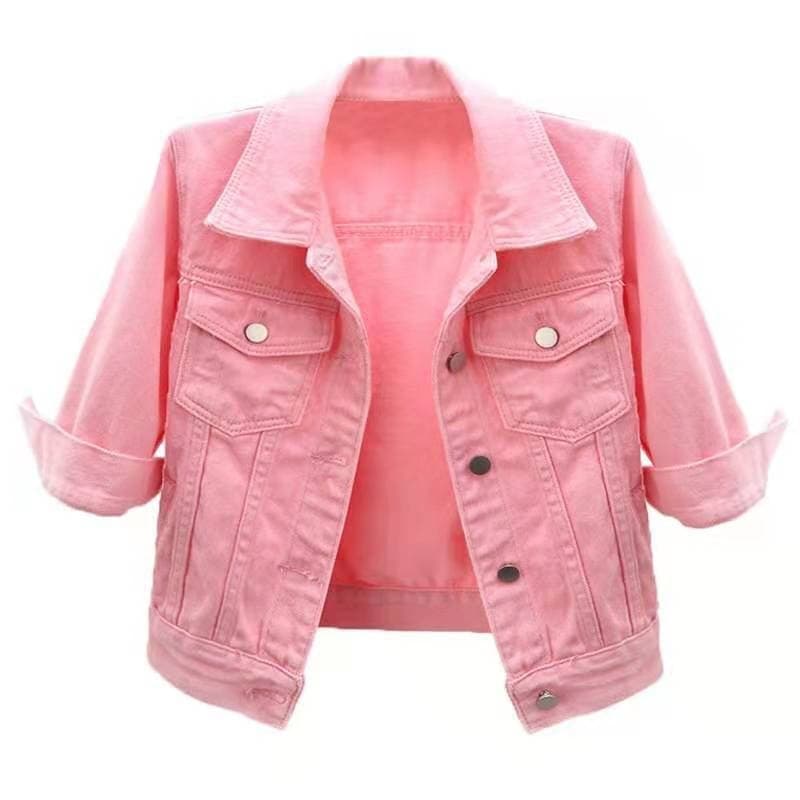 Spring/Summer Korean Slim Fit Colorful 3/4 Sleeve Denim Jacket for Women Short Seven-Point Sleeve Coat