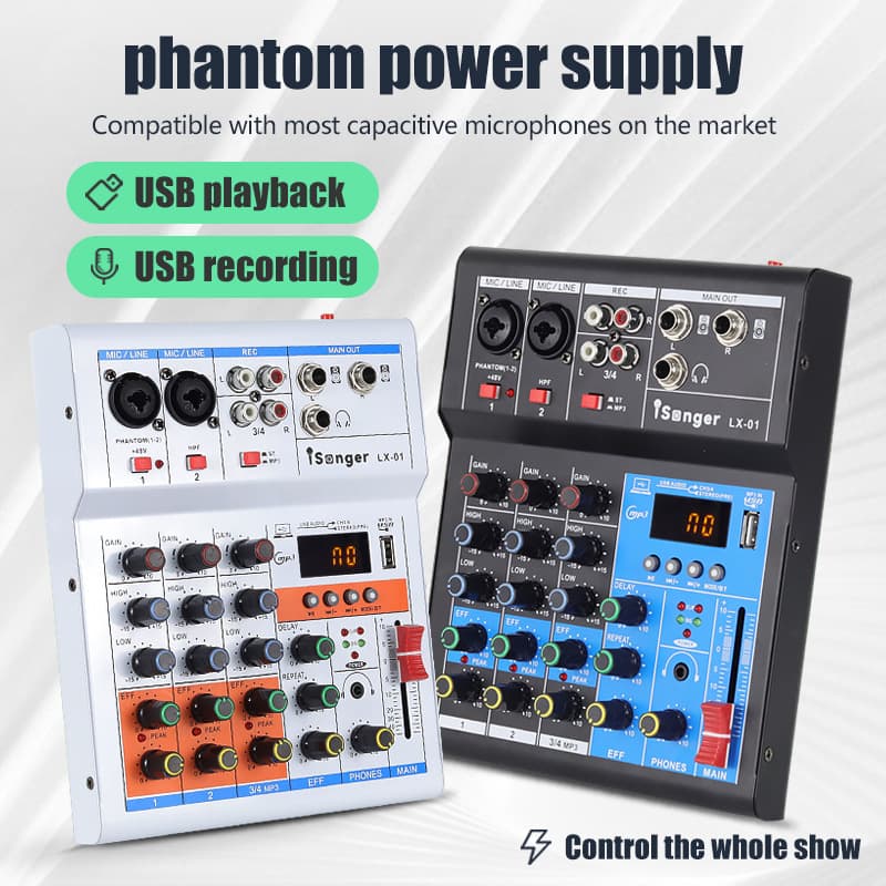 Cross-border 4-channel and 6-channel professional mini Bluetooth mixer with reverb effect microphone for karaoke, stage performances, and conferences.