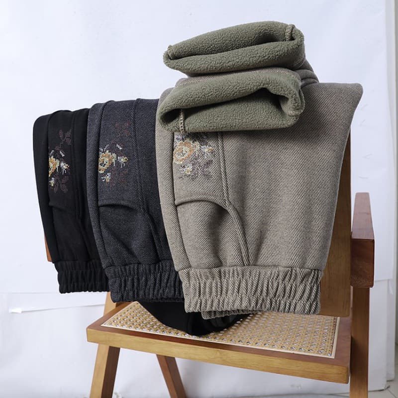 Elderly Autumn/Winter Pants, Mom Style Plus-Size Warm Long Pants, Grandma Casual Thick Fleece-Lined Women's Trousers