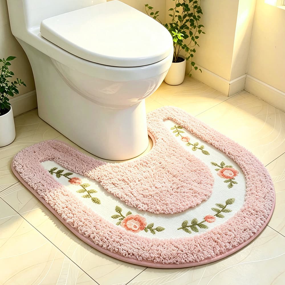 Cute Pastoral Style Toilet Mat U-shaped Foot Mat Absorbent Bathroom Washroom Non-slip Washable Rustic Home Decor