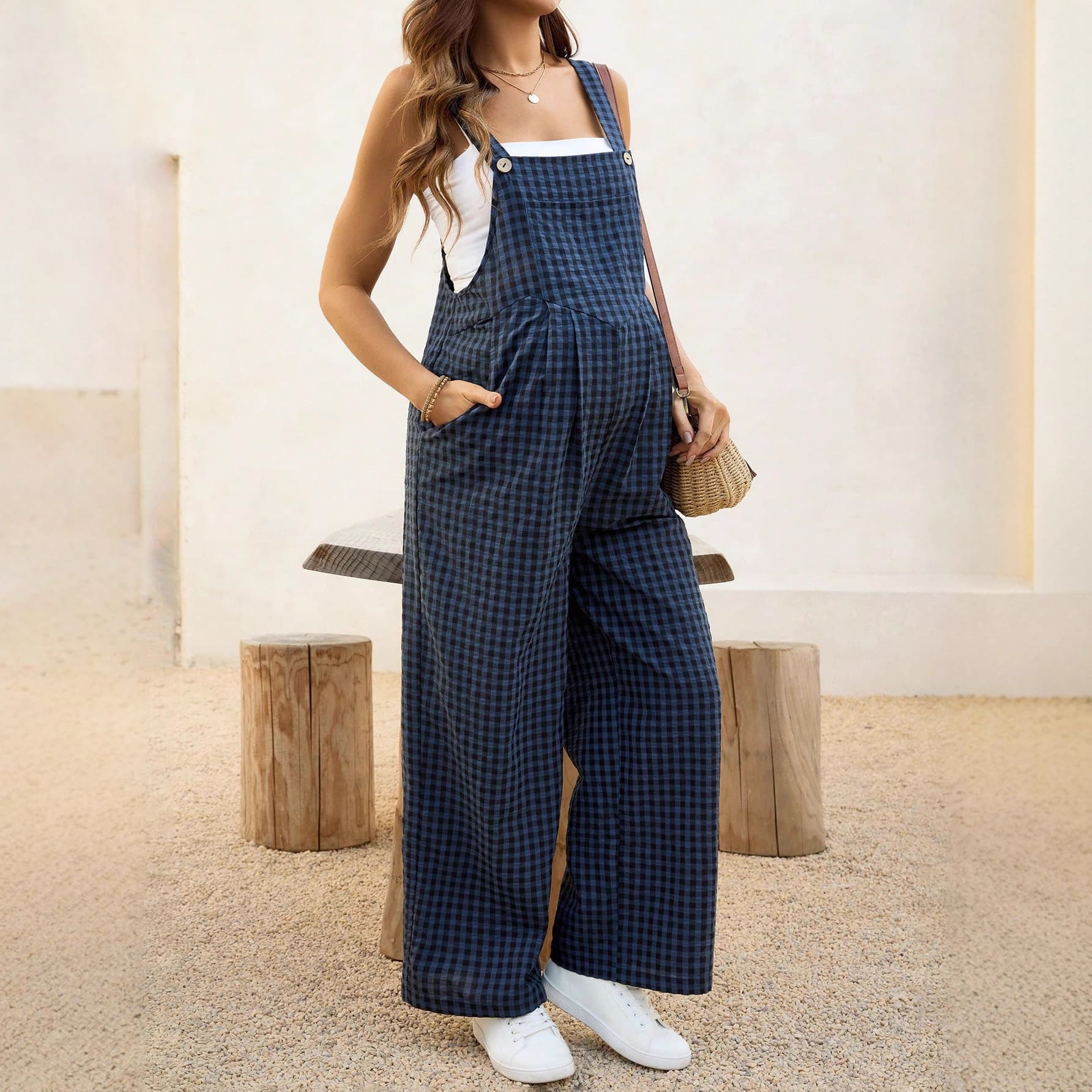 European and American Maternity Wear Amazon Independent Station Spring Summer Casual Plaid Jumpsuit Loose Maternity Overalls