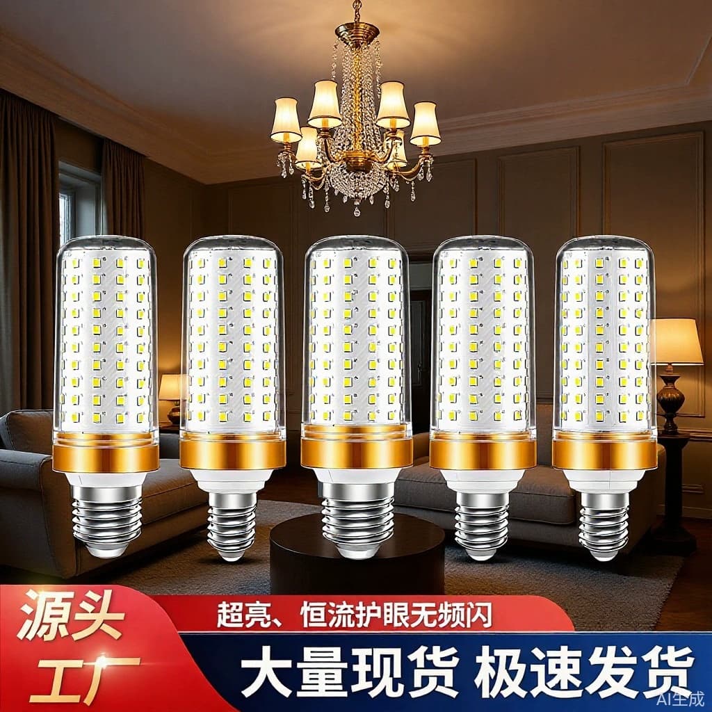 High Power Corn LED Energy Saving Bulb, Super Bright E27 Screw Base Three-Color Changing Crystal Chandelier Light Source