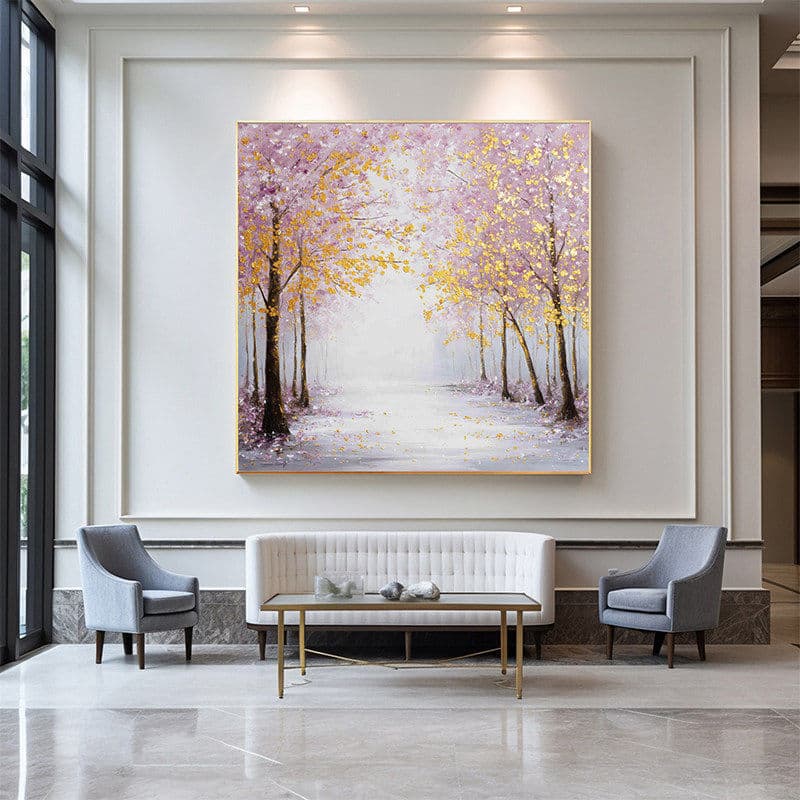 Modern Light Luxury Gold Forest Landscape Living Room Decorative Painting, High-End Art Bedroom Mural, Entryway Hallway Wall Art