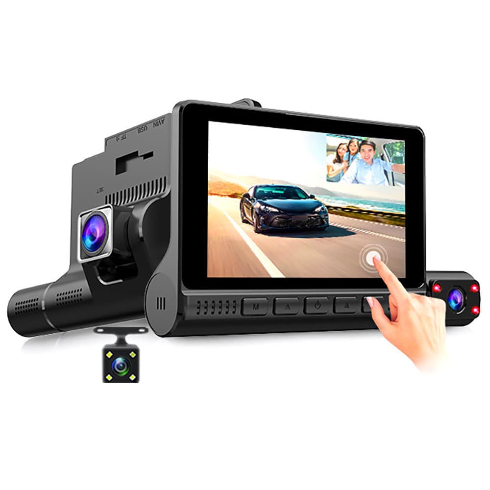 New 4-inch touch screen three-lens driving recorder HD 1080 hidden inside and outside car driving recorder