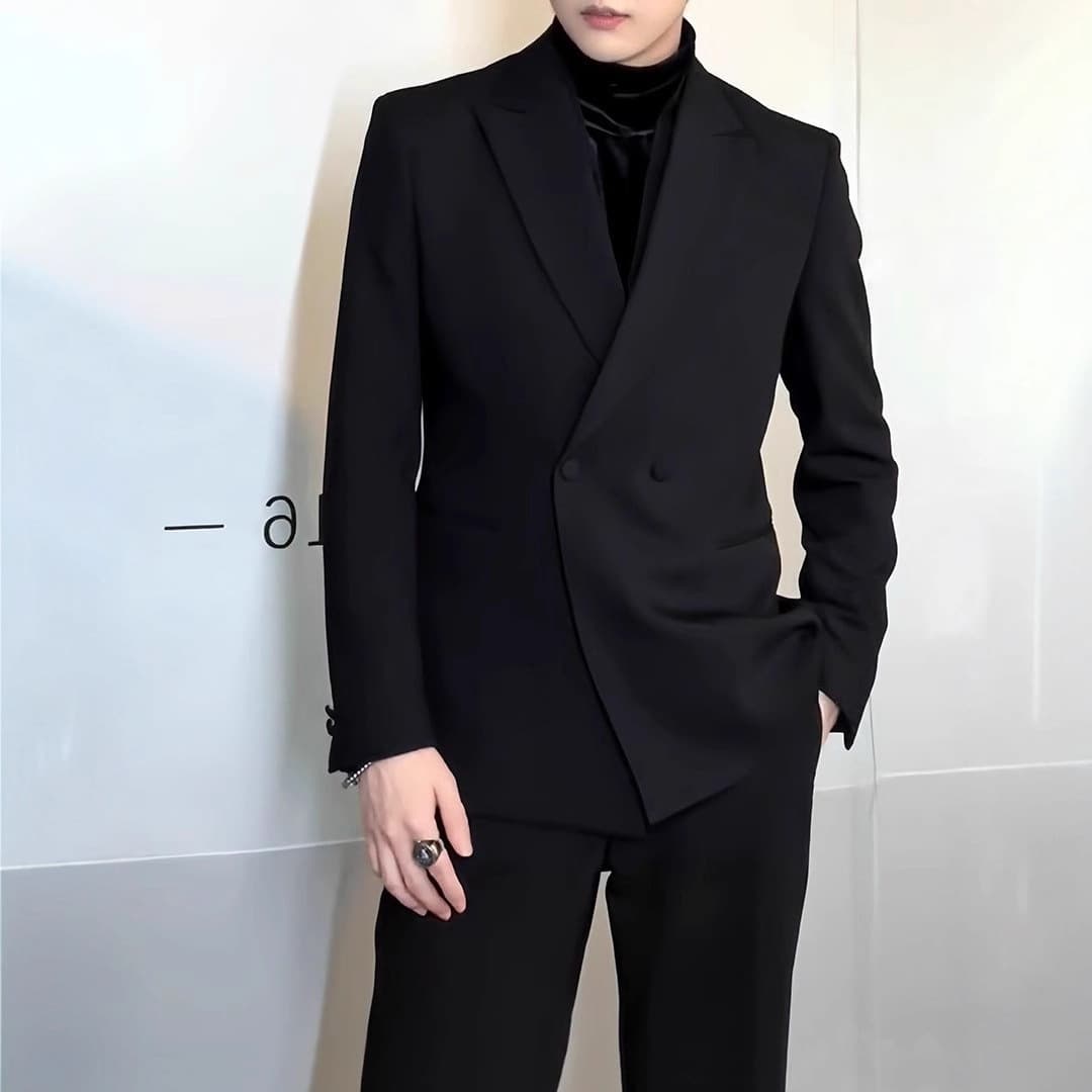 Spring/Autumn Minimalist Premium Suit Jacket for Men, Korean-style Casual Light Luxury Design, Business Black Blazer
