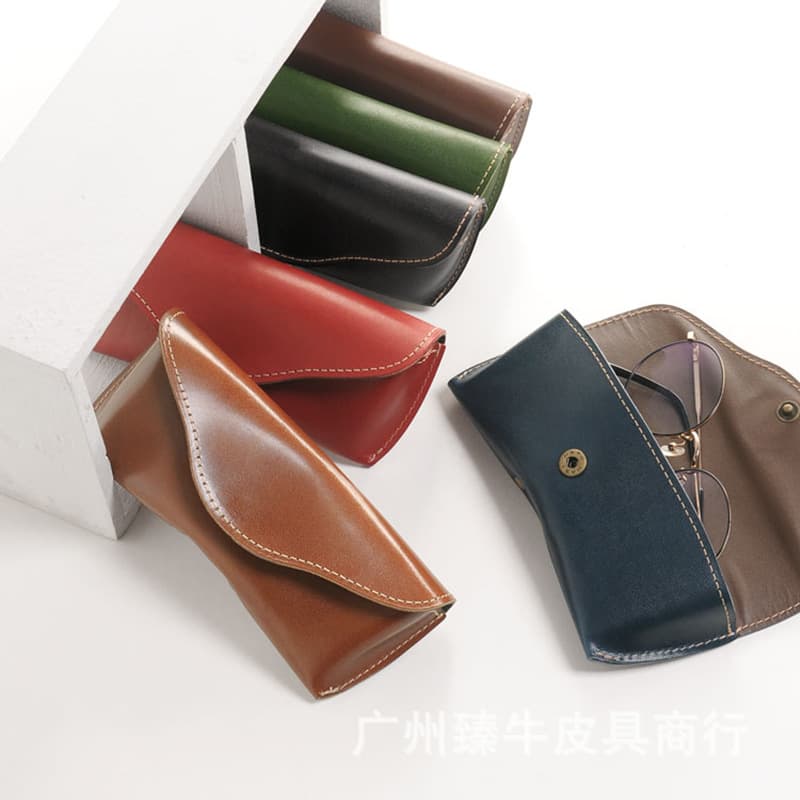Japanese Style Genuine Leather Tochigi Storage Glasses Case, Portable Triangular Foldable Myopia Unisex Glasses Protector