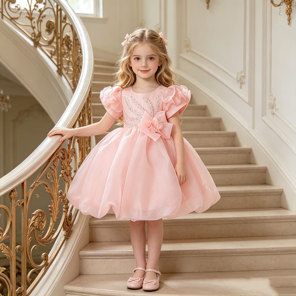 European and American cross-border girls' dresses short-sleeved host princess dress foreign trade children's tutu dress performance clothing