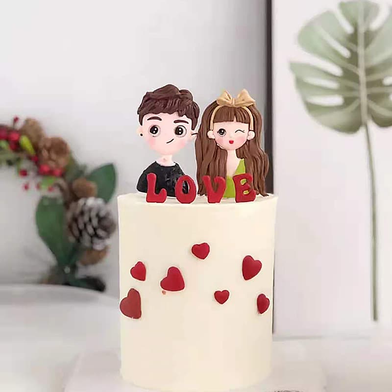 Baking cake decorations, Qixi Festival (Chinese Valentine's Day) polymer clay cool black boy winking green girl plug-in dessert decorations