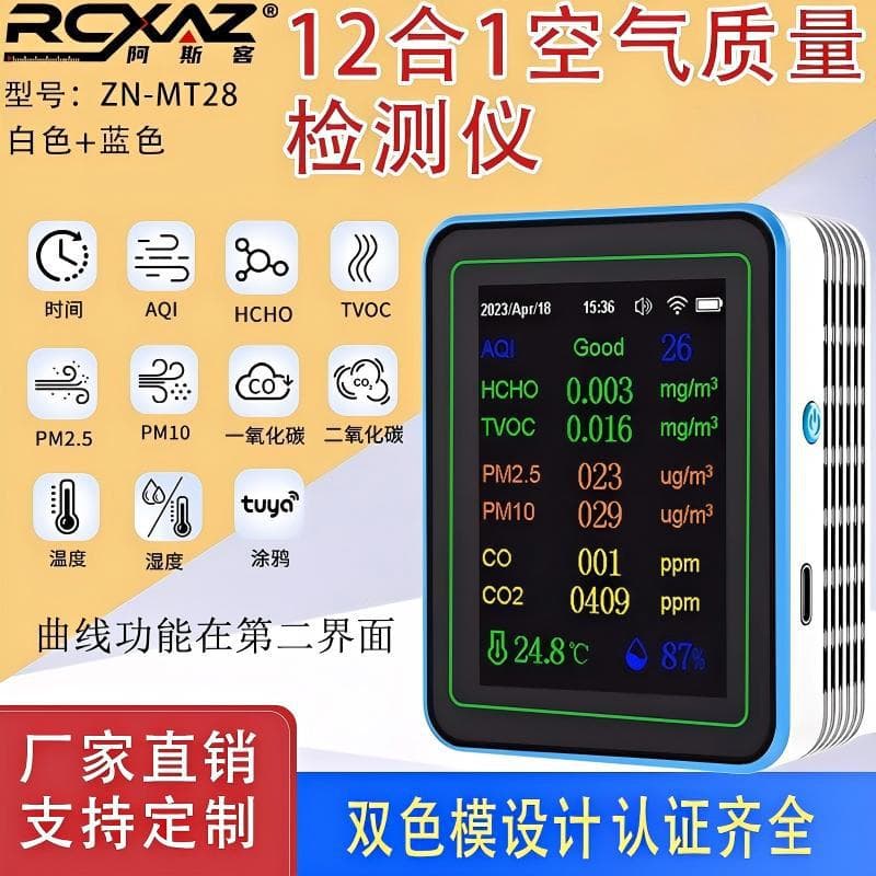 In-Stock Private Model Carbon Dioxide Detector Pm2.5 Pm1.0 Formaldehyde Detection Tvoc Temperature and Humidity Co2 Portable Device