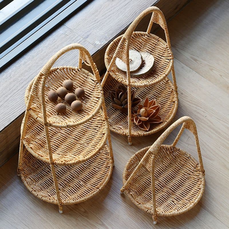 Creative multi-layer living room coffee table fruit plate European imitation rattan dried fruit plate home snack plate candy tray fruit basket