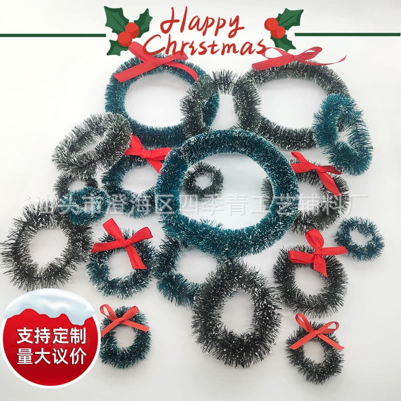 Cross-border Small Wreath with Bow Door Hanger, Mini Sisal Christmas Holiday Ornaments