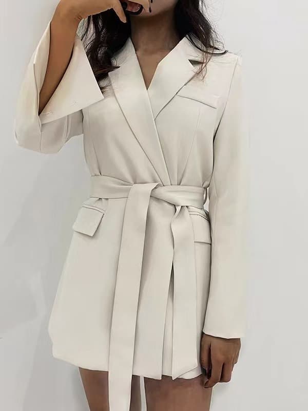 Elegant Office Lady Jacket 2024 Spring Season Belted Slimming Professional Style Long Sleeve Polyester Polyester Blend