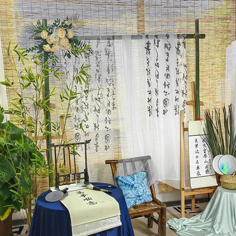 National style layout bamboo rack new Chinese style environmentally innovative decorative bamboo rack ancient style shop courtyard sign rack one-year-old background rack